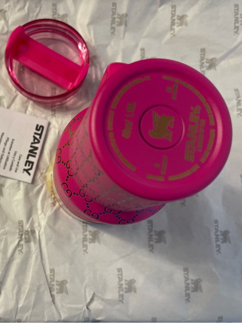 Custom Stanley 40oz Hot Pink Tumbler with Gold Accents - Picture 5 of 5